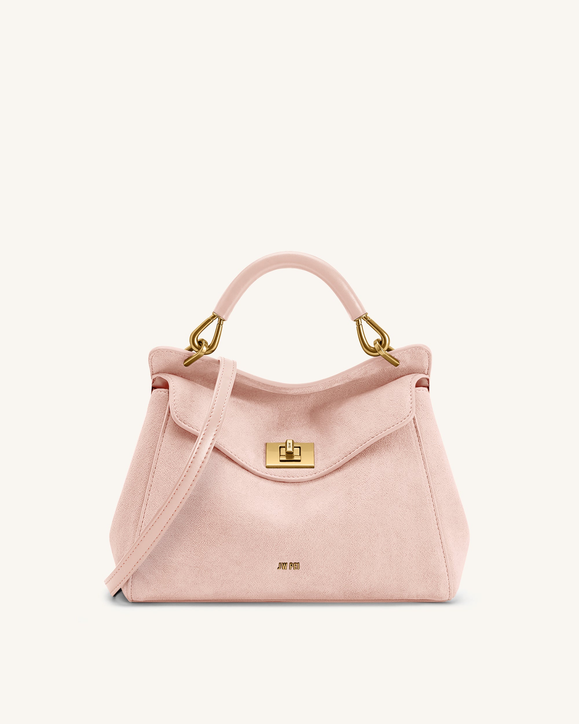 Lucia Classic Faux Suede Top Handle Bag - Pink