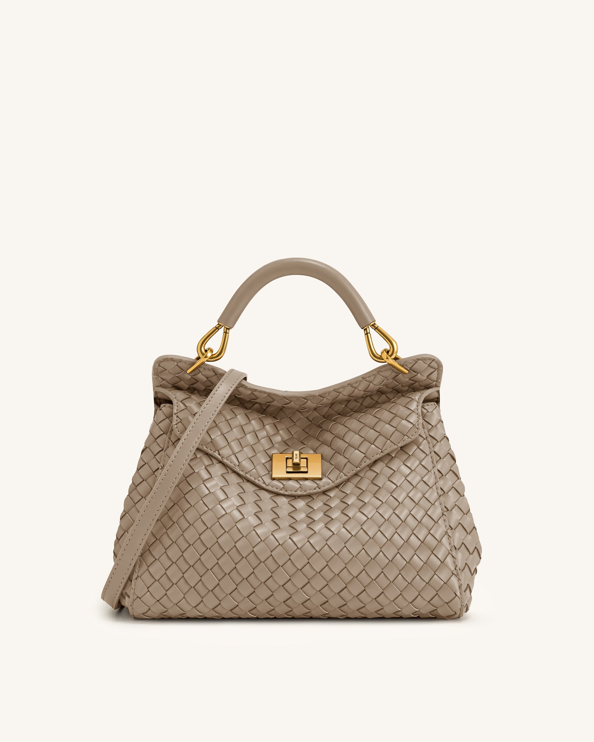 Lucia Classic Woven Top Handle Bag - Taupe