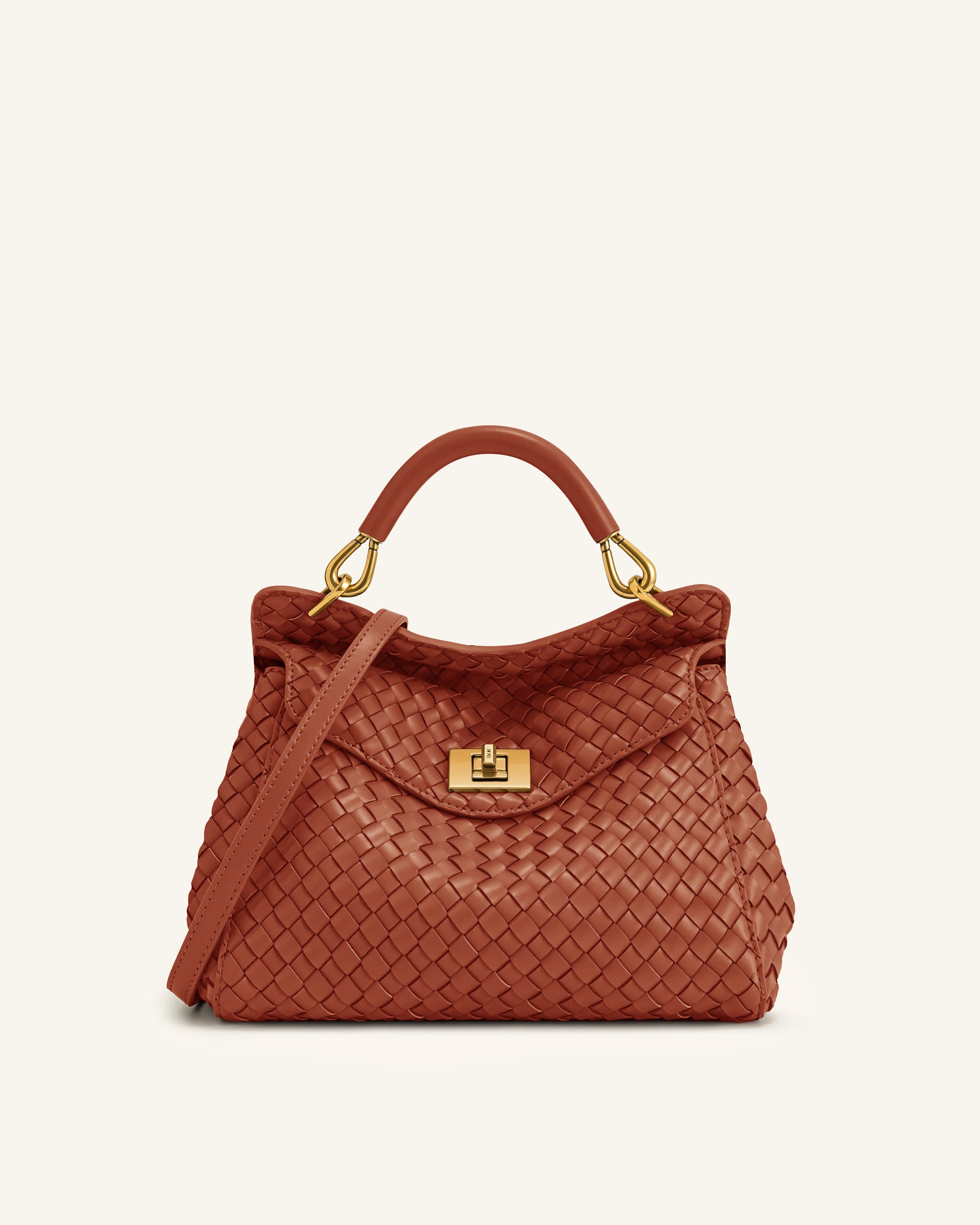 Lucia Classic Woven Top Handle Bag - Red Orange
