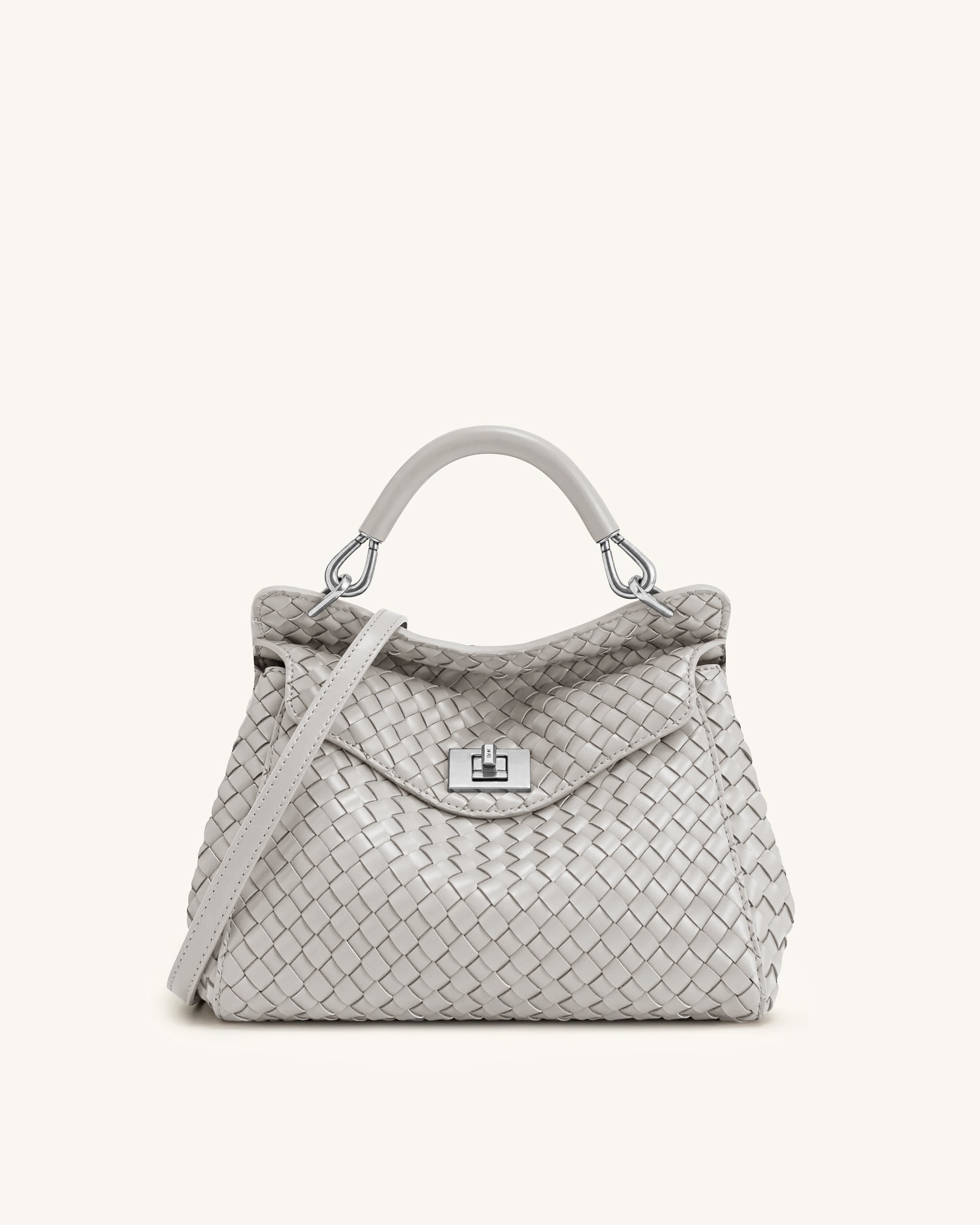 Lucia Classic Woven Top Handle Bag - Light Grey
