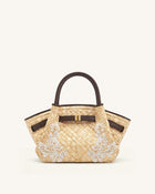 Hana Mini Faux Straw Beading Tote Bag - Brown