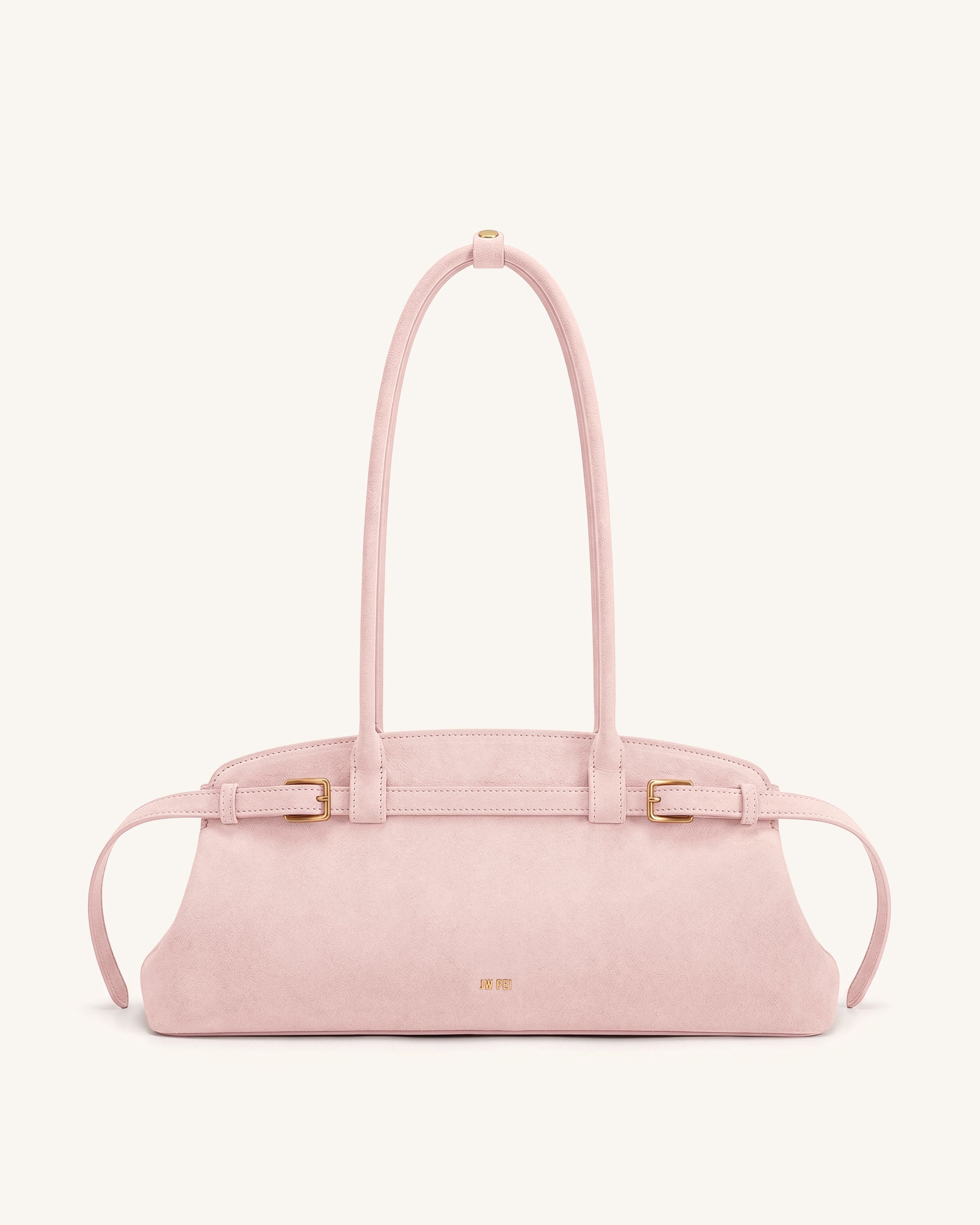 Arden Faux Suede Belt Detail East-West Shoulder Bag - Pink
