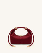 Ellie Faux Suede Metal Ring Embellished Top Handle Bag - Burgundy