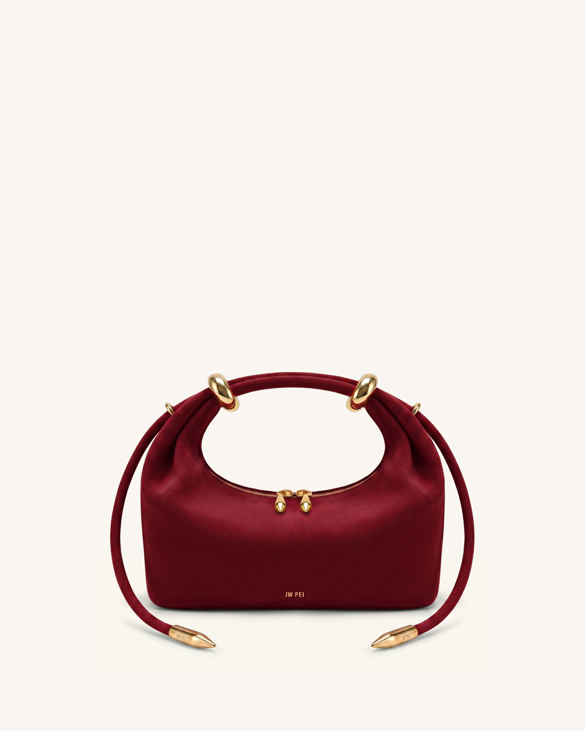 Ellie Faux Suede Metal Ring Embellished Top Handle Bag - Burgundy