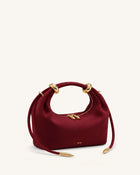 Ellie Faux Suede Metal Ring Embellished Top Handle Bag - Burgundy