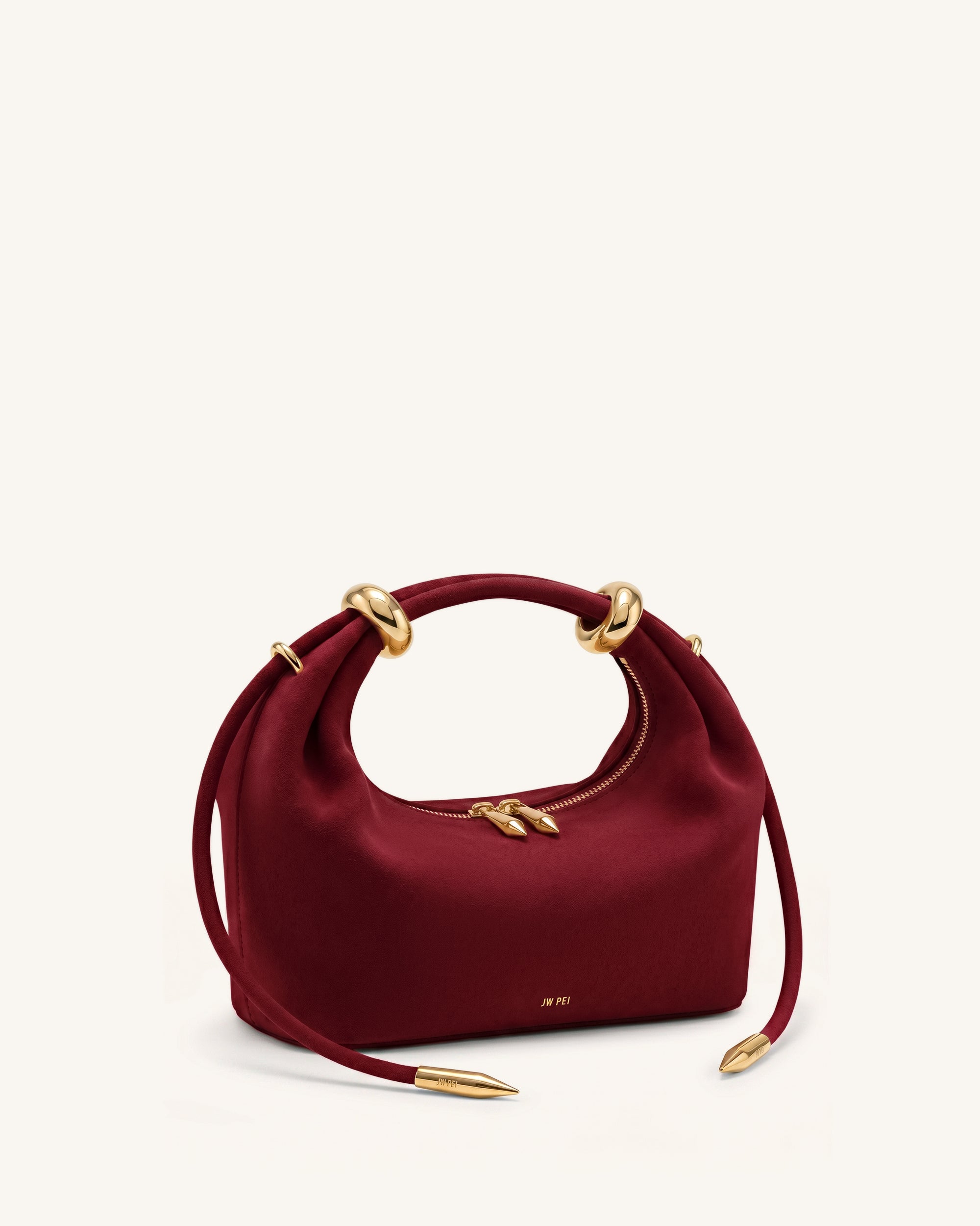Ellie Faux Suede Metal Ring Embellished Top Handle Bag - Burgundy