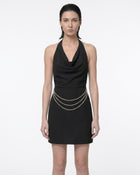 Crystal Chain Backless Halter Mini Dress - Black
