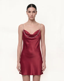Pearl Strap Backless Cowl Mini Dress - Burgundy