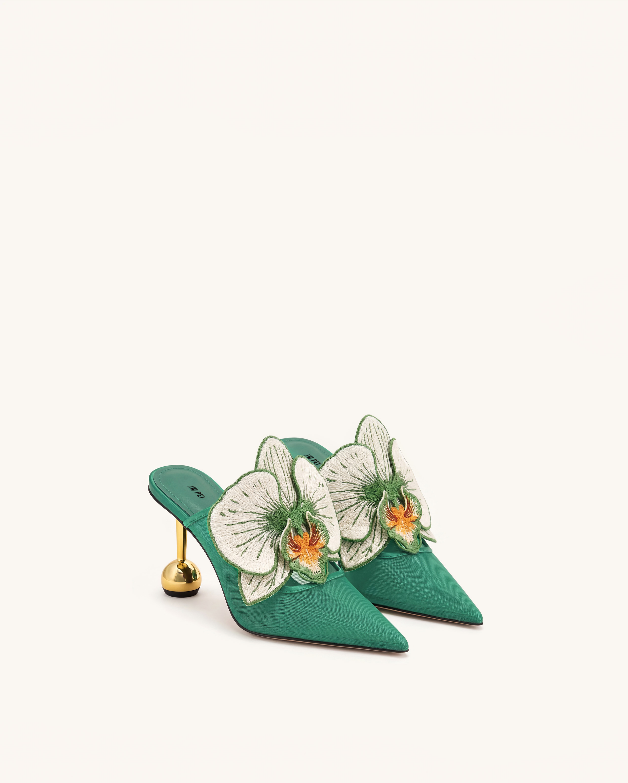 Sofia Orchid Sphere Heel Mules - Emerald Green