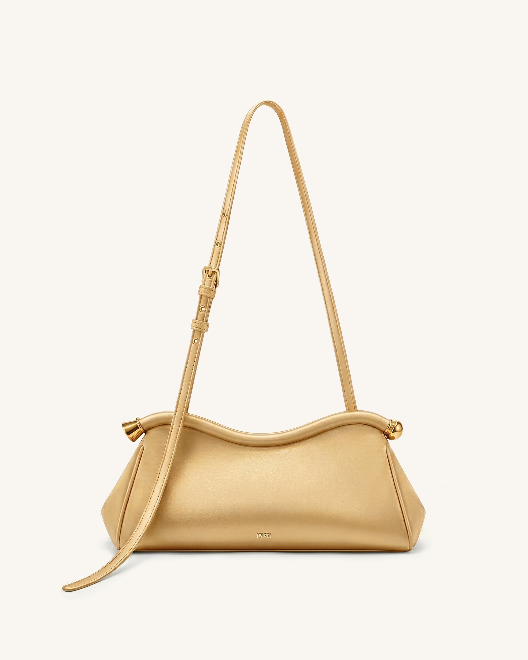 Naomi Satin Curved Shoulder Bag - Champagne Gold