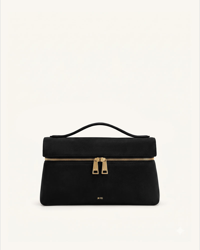 Thea Faux Suede Top Handle Bag - Black