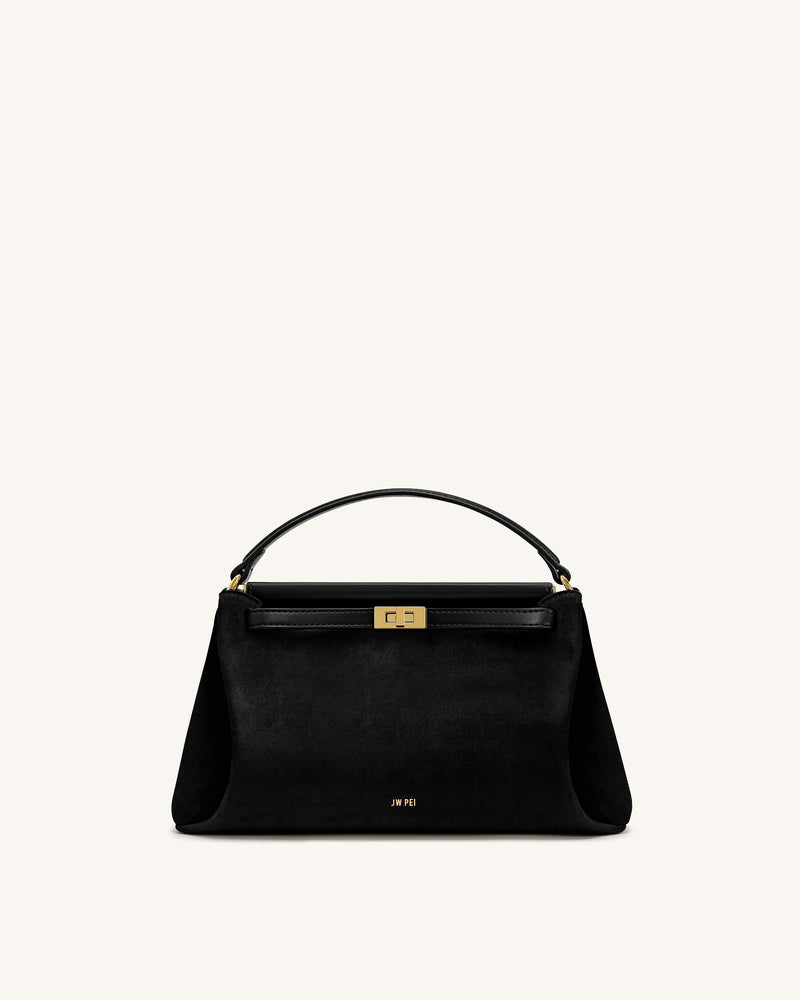 Carmen Faux Suede Top Handle Bag - Black