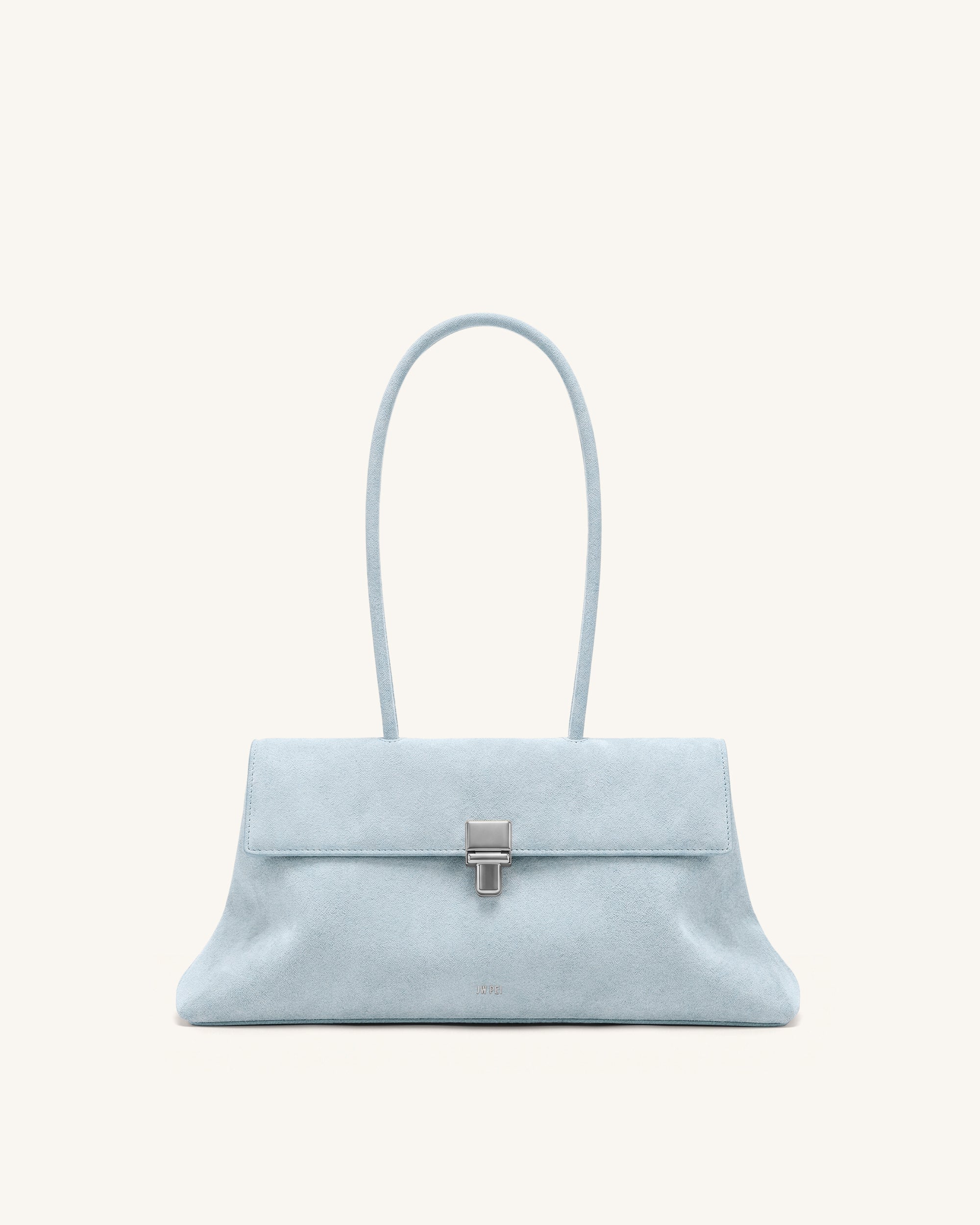 Selene Faux Suede Lock Flap Shoulder Bag - Ice Blue