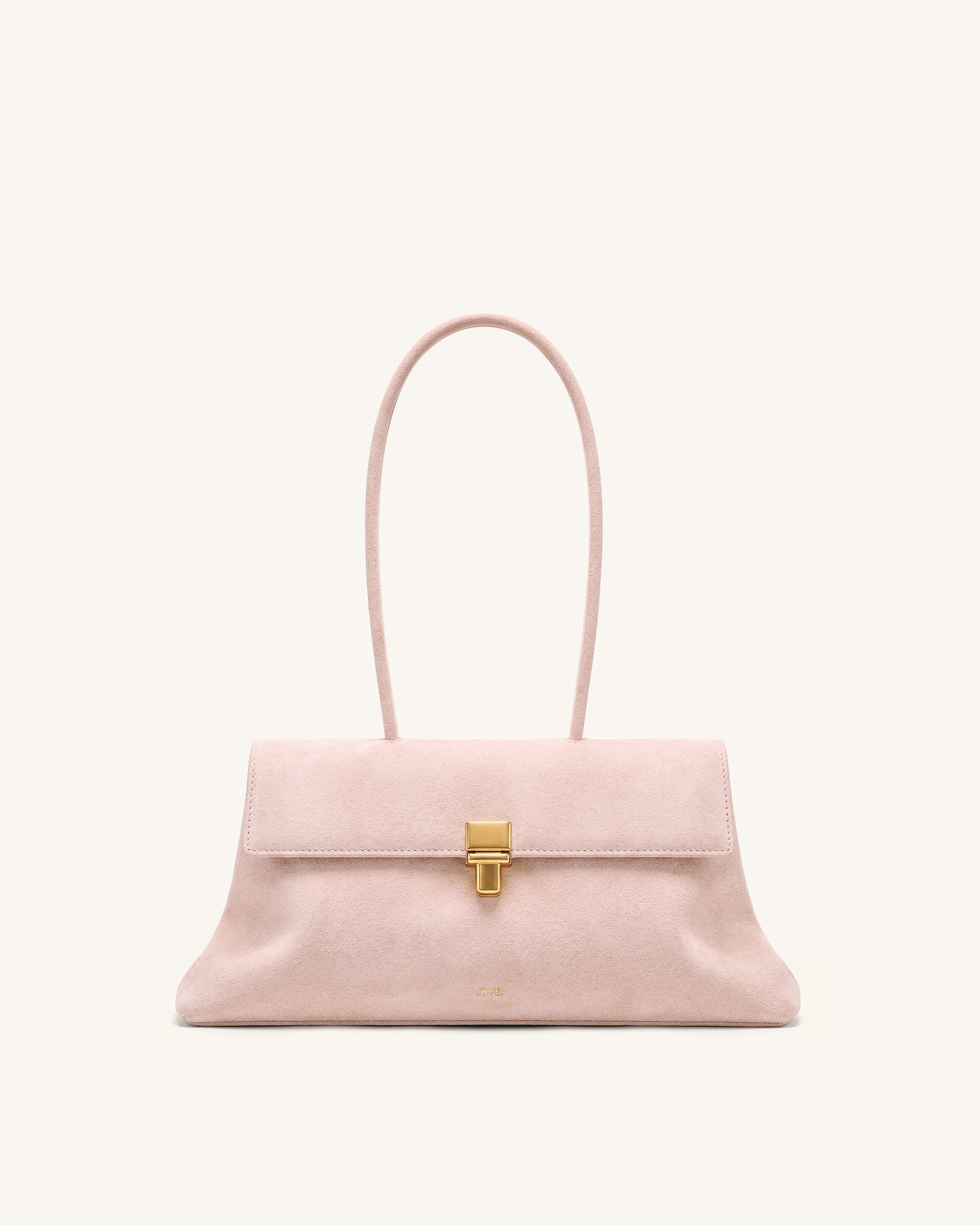 Selene Faux Suede Lock Flap Shoulder Bag - Blush Pink