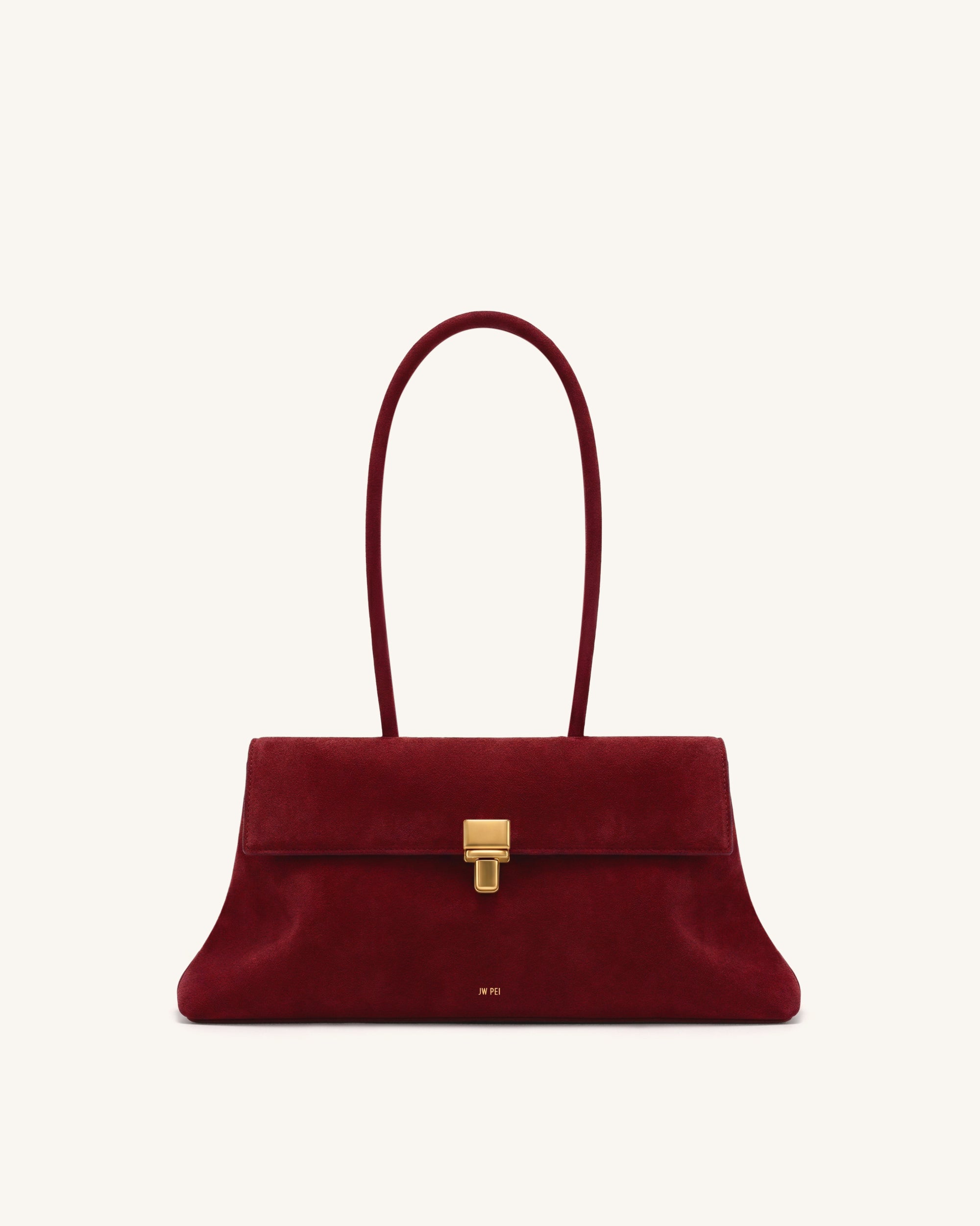 Selene Faux Suede Lock Flap Shoulder Bag - Deep Burgundy