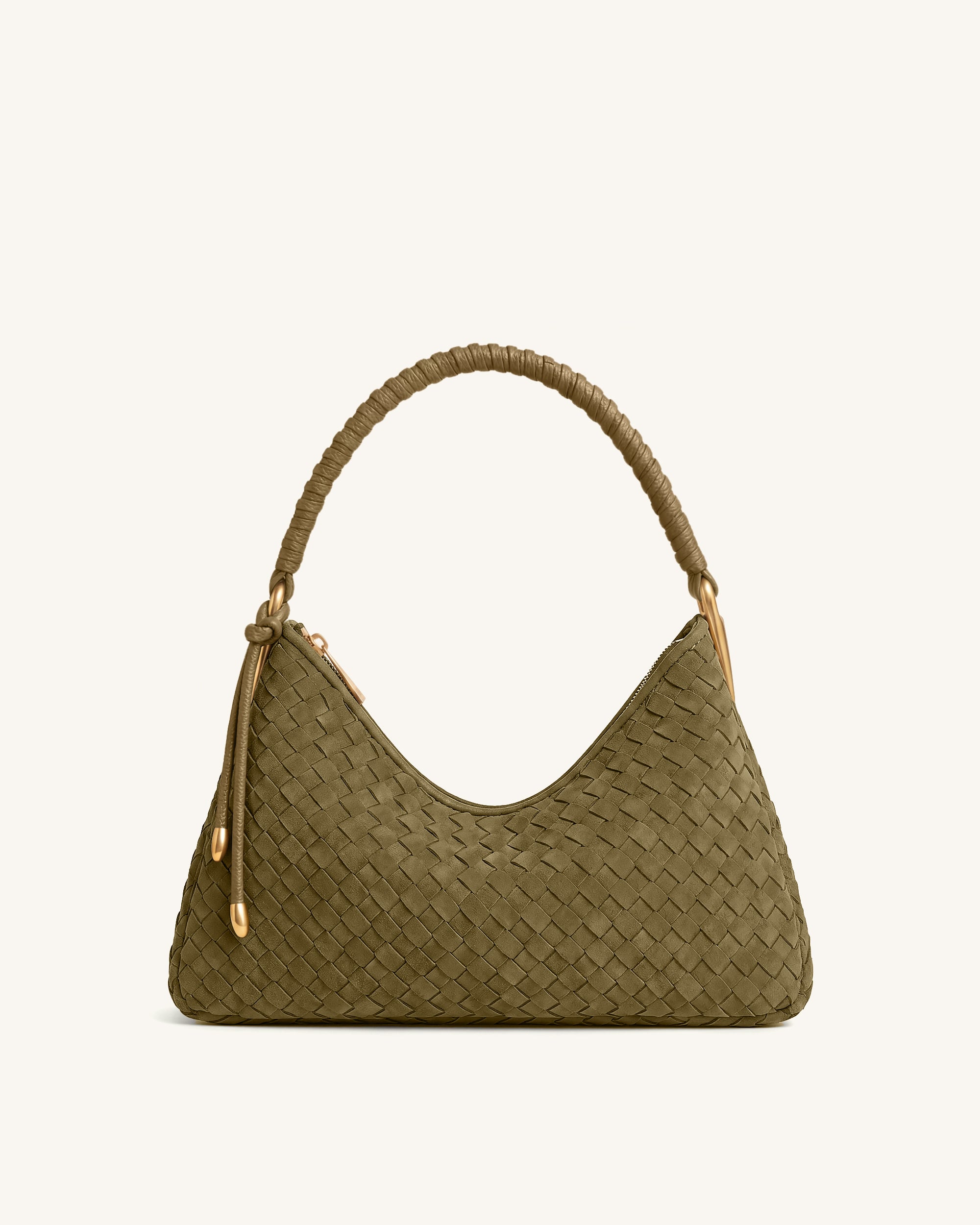 Lorena Woven Faux Suede Shoulder Bag - Olive Khaki