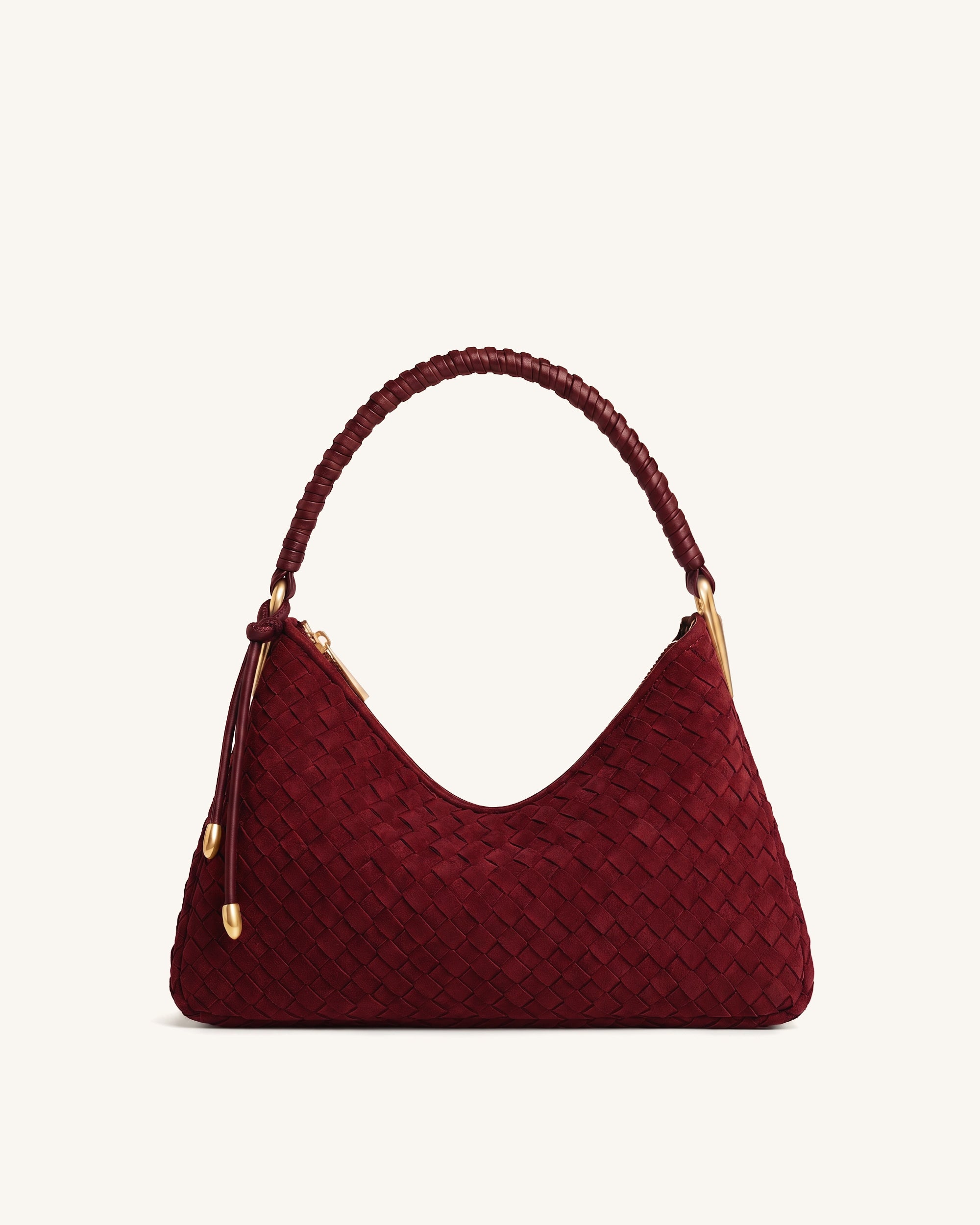 Lorena Woven Faux Suede Shoulder Bag - Dark Red
