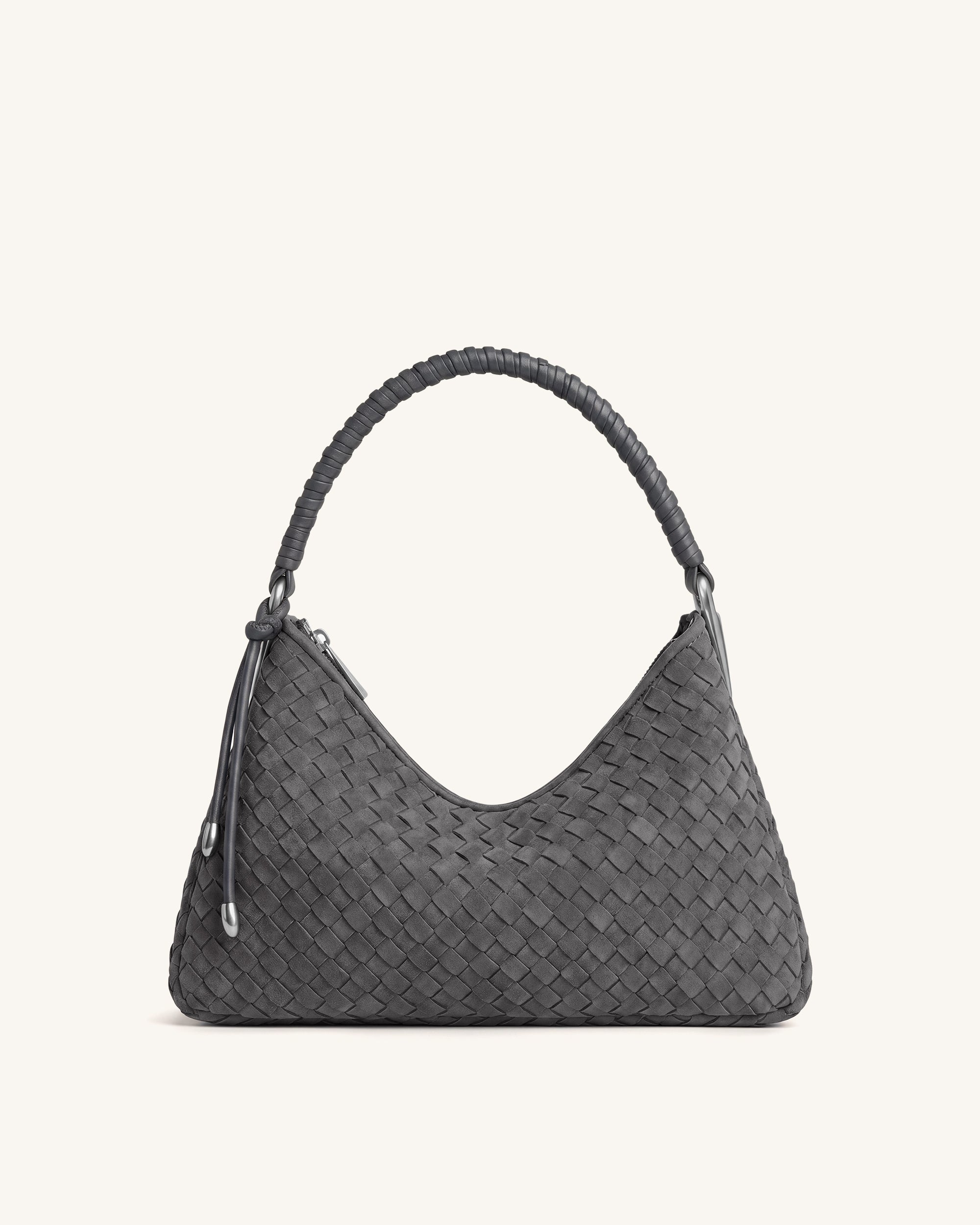 Lorena Woven Faux Suede Shoulder Bag - Slate Gray