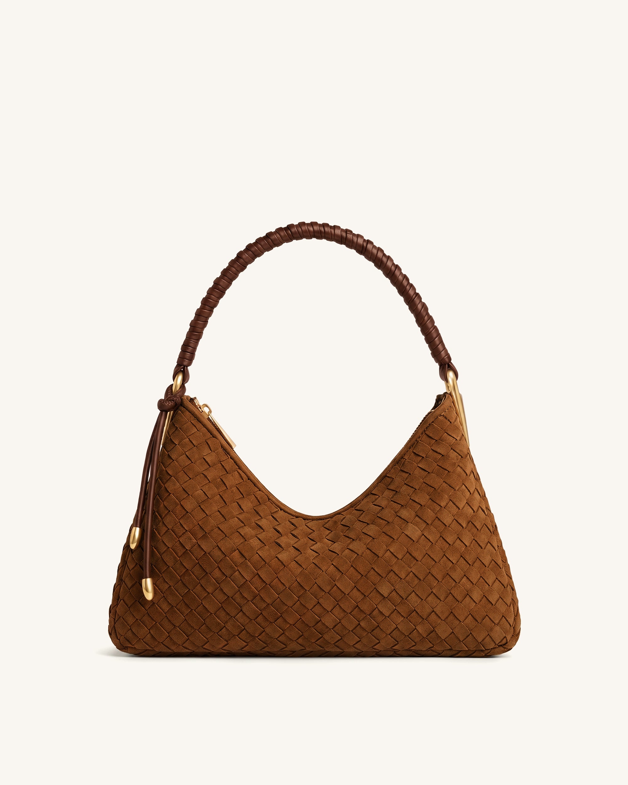 Lorena Woven Faux Suede Shoulder Bag - Cognac Brown