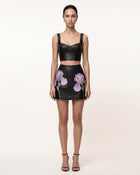 Iris Floral-Print Leather Mini Skirt - Black