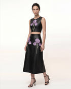 Iris Floral-Print Cropped Leather Top - Black