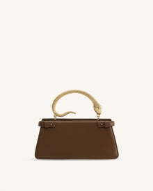Elena Snake Handle Top Handle Bag - Dark Brown