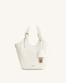 Ines Faux Ostrich Padlock Tote Bag - White