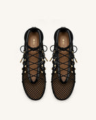 Aurelia Mesh Lace-Up Ballet Flats - Black