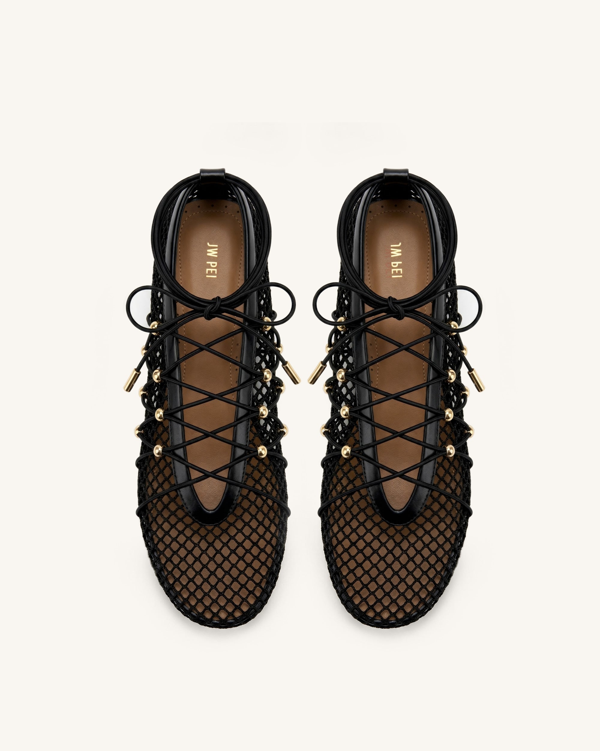 Aurelia Mesh Lace-Up Ballet Flats - Black