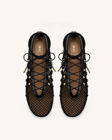 Aurelia Mesh Lace-Up Ballet Flats - Black