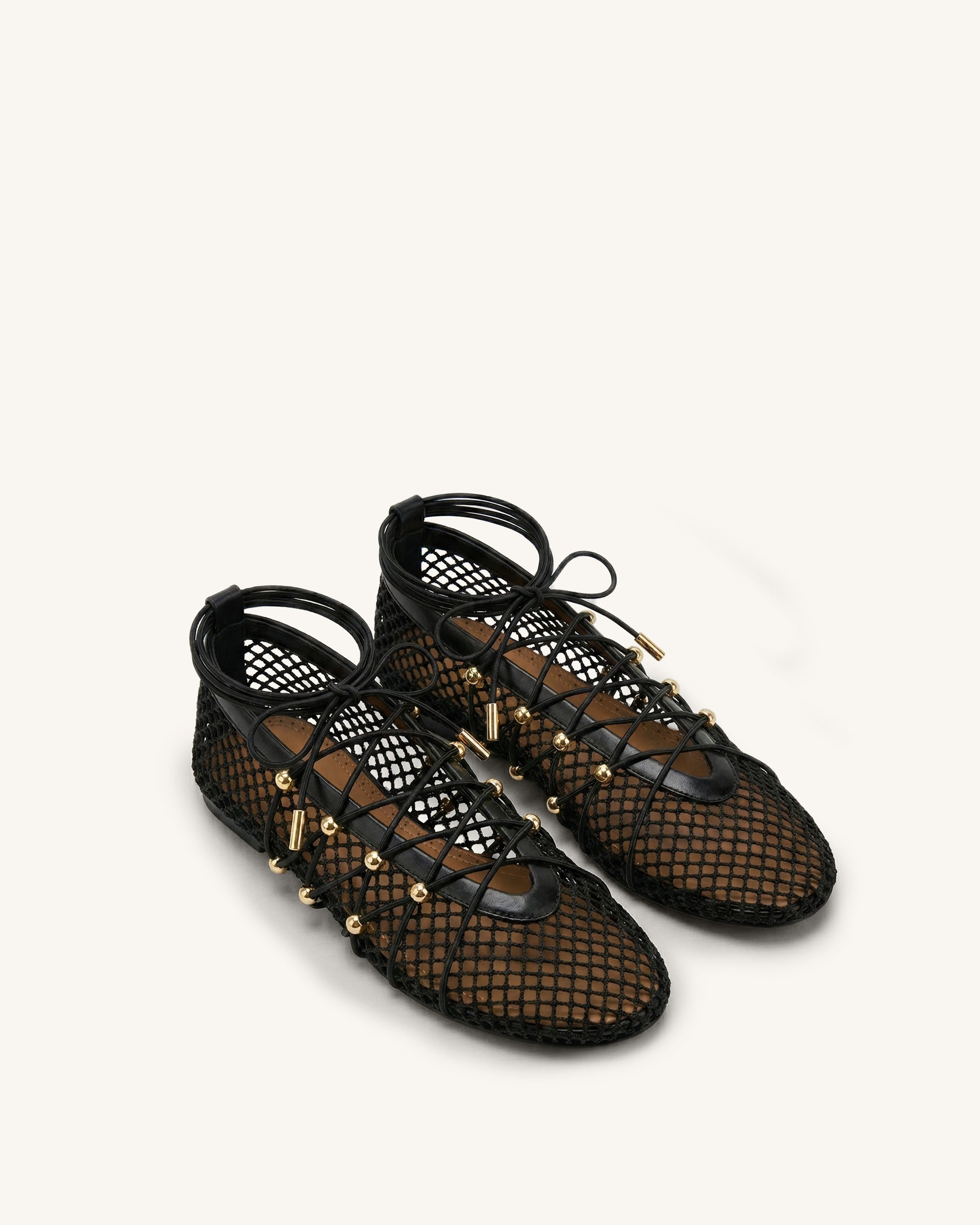 Aurelia Mesh Lace-Up Ballet Flats - Black