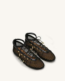 Aurelia Mesh Lace-Up Ballet Flats - Black