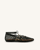 Aurelia Mesh Lace-Up Ballet Flats - Black
