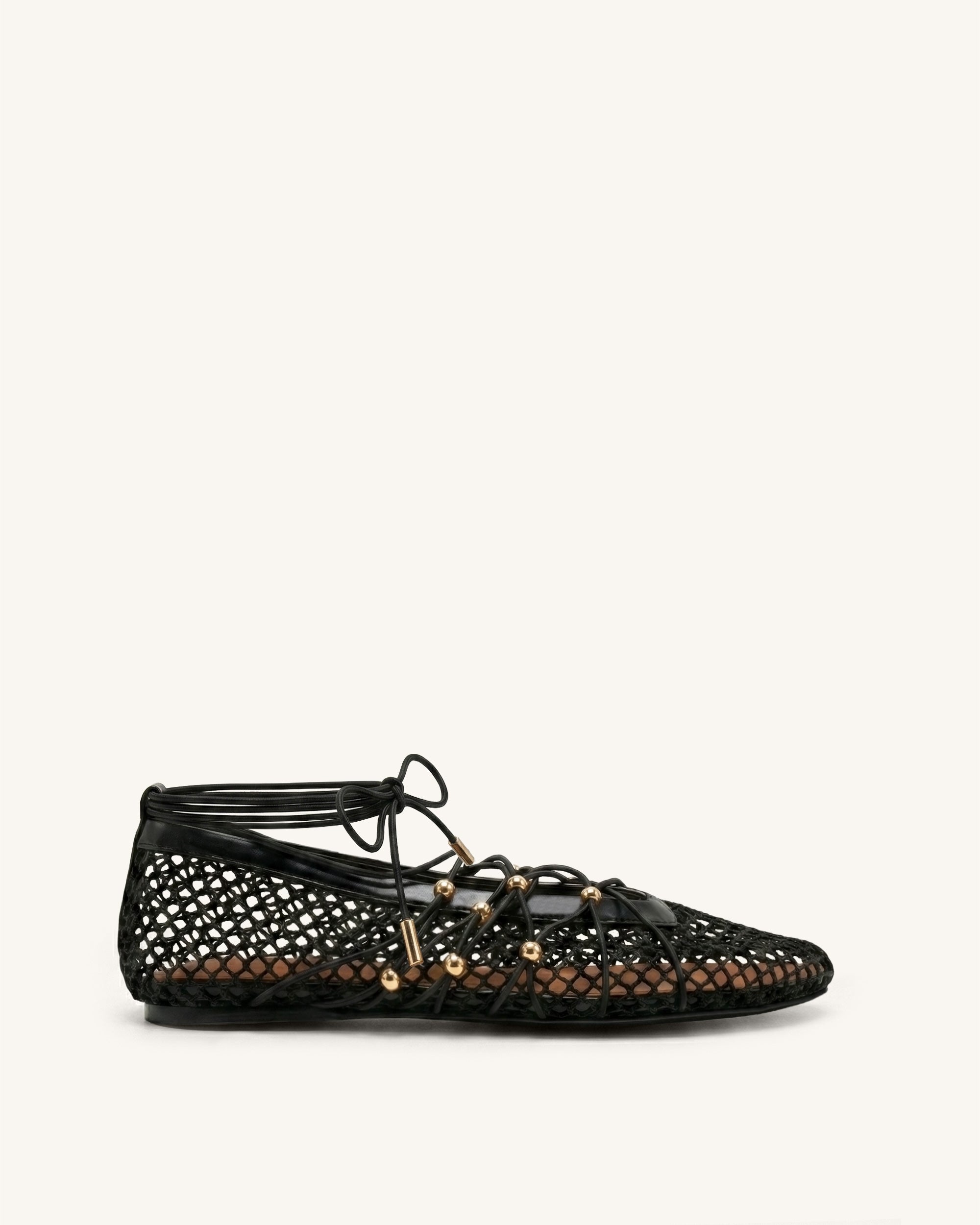 Aurelia Mesh Lace-Up Ballet Flats - Black