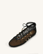 Aurelia Mesh Lace-Up Ballet Flats - Black