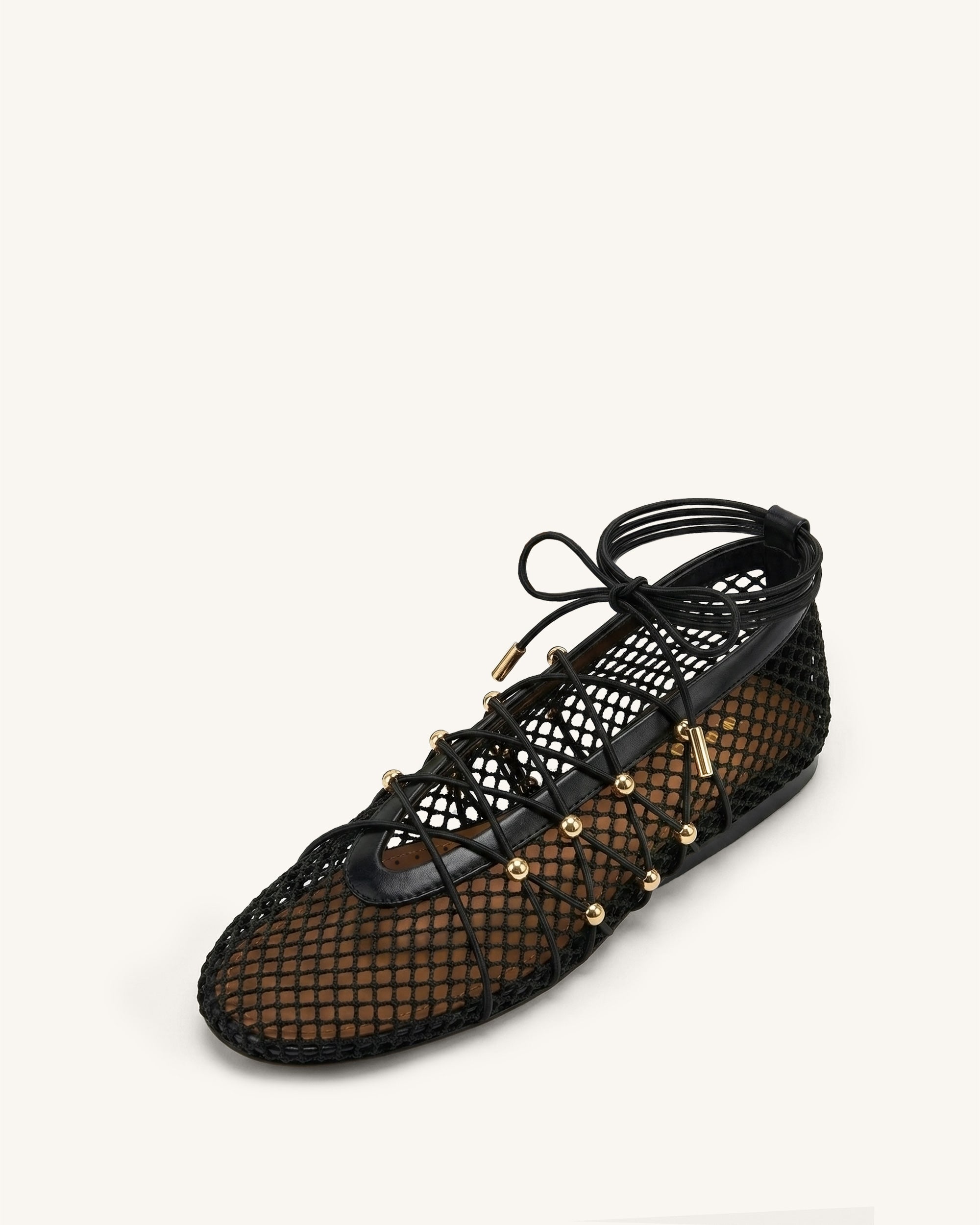Aurelia Mesh Lace-Up Ballet Flats - Black