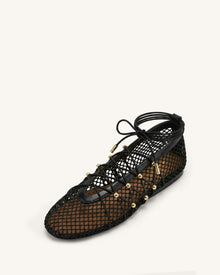 Aurelia Mesh Lace-Up Ballet Flats - Black