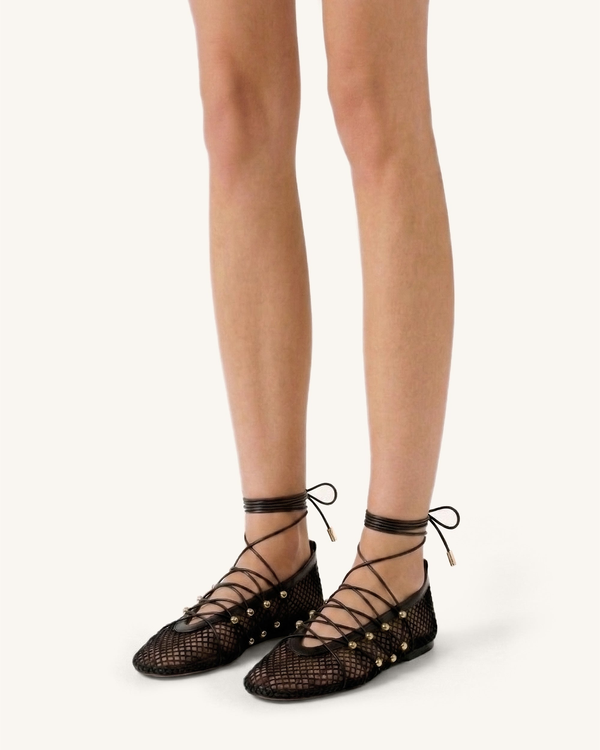 Aurelia Mesh Lace-Up Ballet Flats - Black