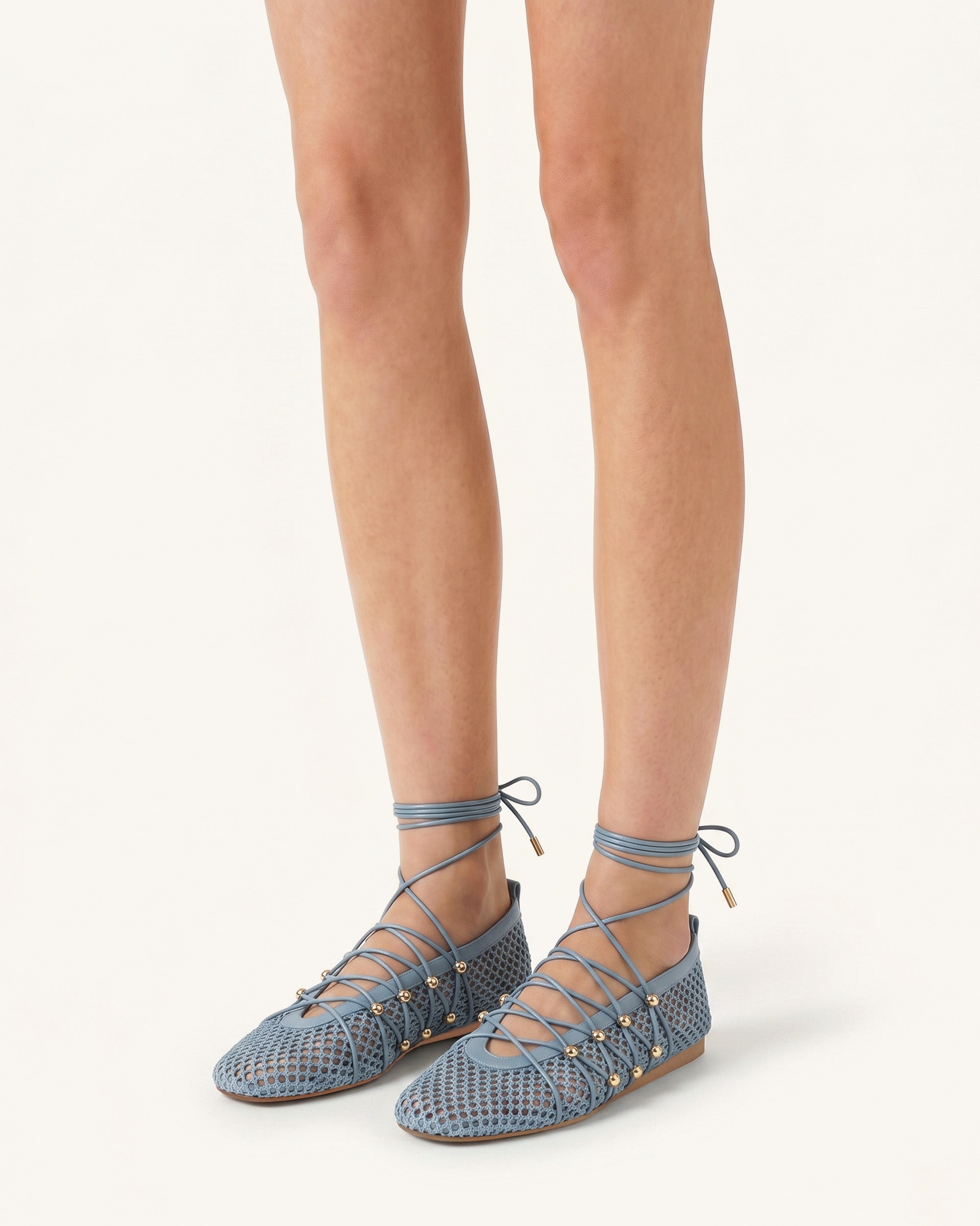 Aurelia Mesh Lace-Up Ballet Flats - Blue