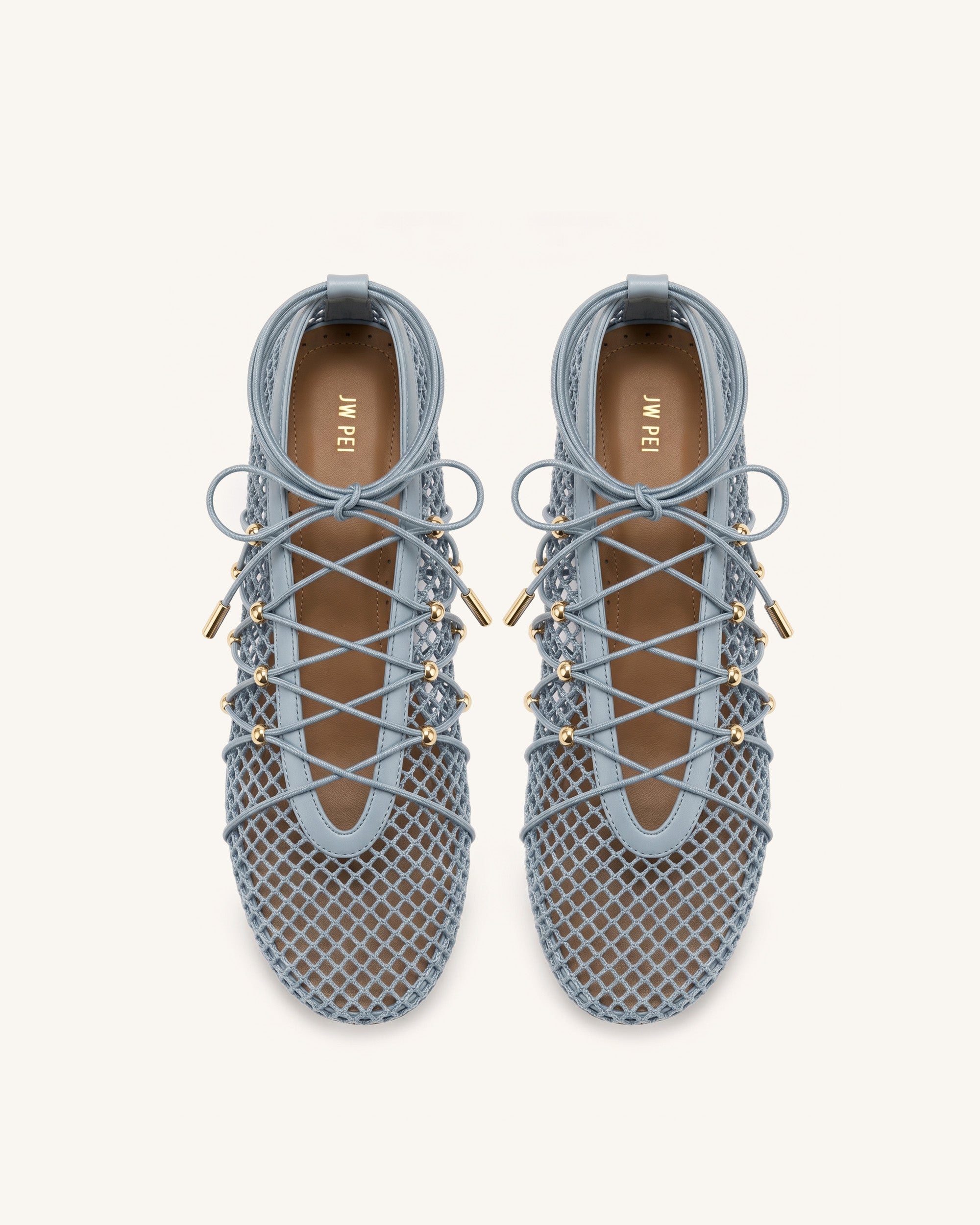 Aurelia Mesh Lace-Up Ballet Flats - Blue