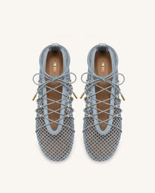 Aurelia Mesh Lace-Up Ballet Flats - Blue