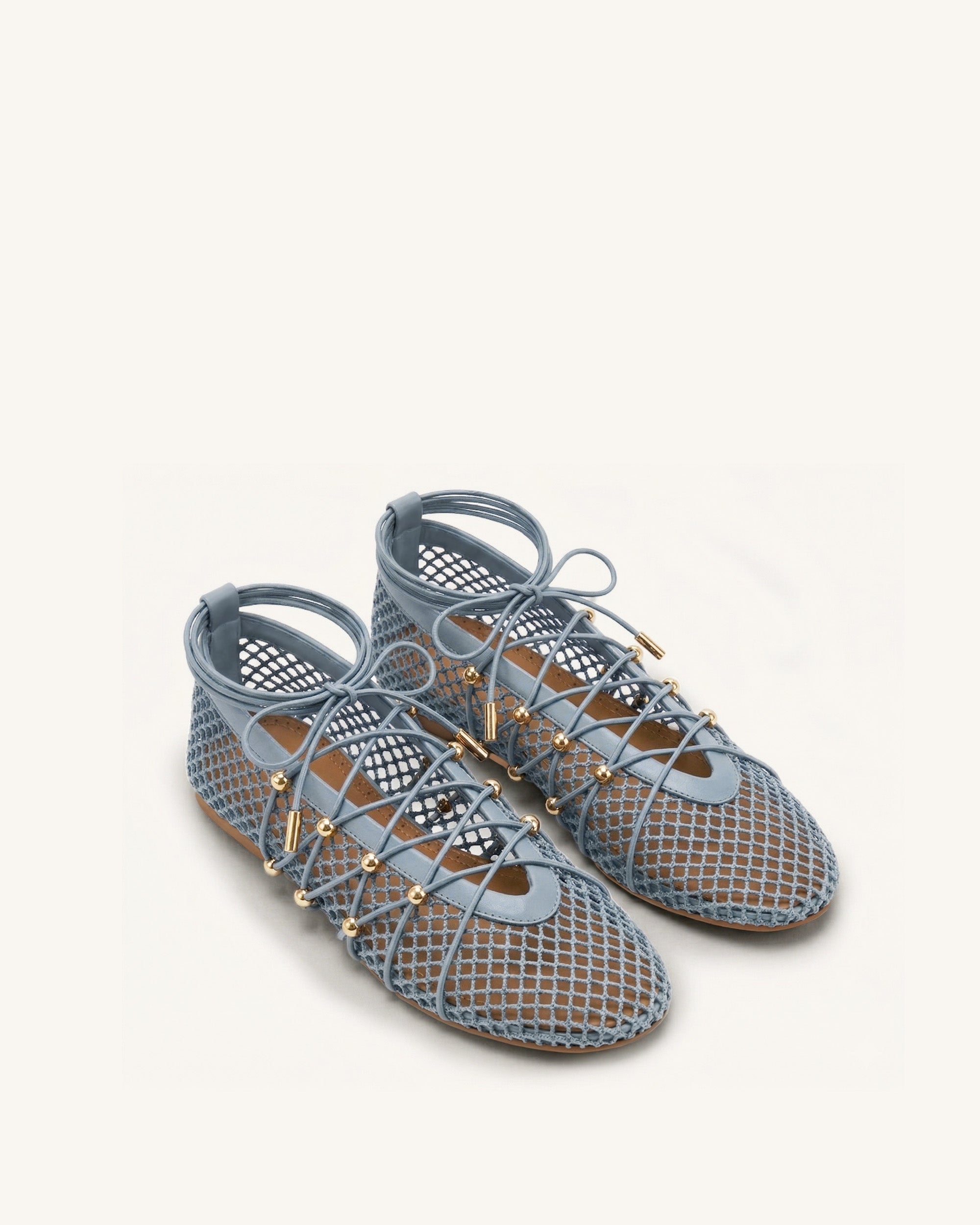Aurelia Mesh Lace-Up Ballet Flats - Blue