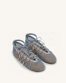 Aurelia Mesh Lace-Up Ballet Flats - Blue