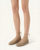 Aurelia Mesh Lace-Up Ballet Flats - Light Brown