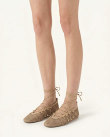 Aurelia Mesh Lace-Up Ballet Flats - Light Brown