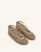 Aurelia Mesh Lace-Up Ballet Flats - Light Brown