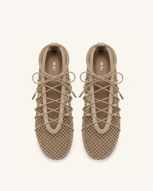 Aurelia Mesh Lace-Up Ballet Flats - Light Brown