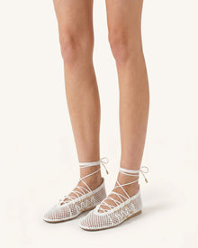Aurelia Mesh Lace-Up Ballet Flats - White