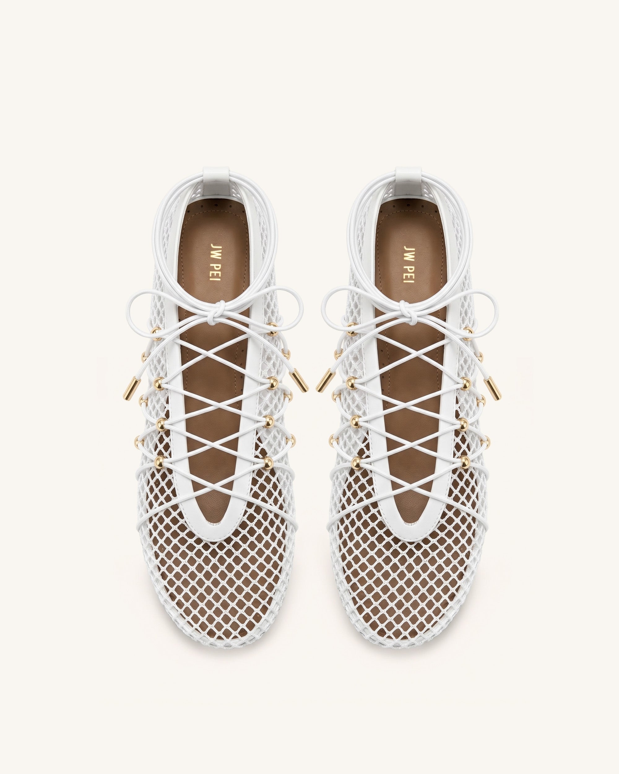 Aurelia Mesh Lace-Up Ballet Flats - White
