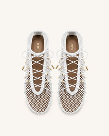 Aurelia Mesh Lace-Up Ballet Flats - White